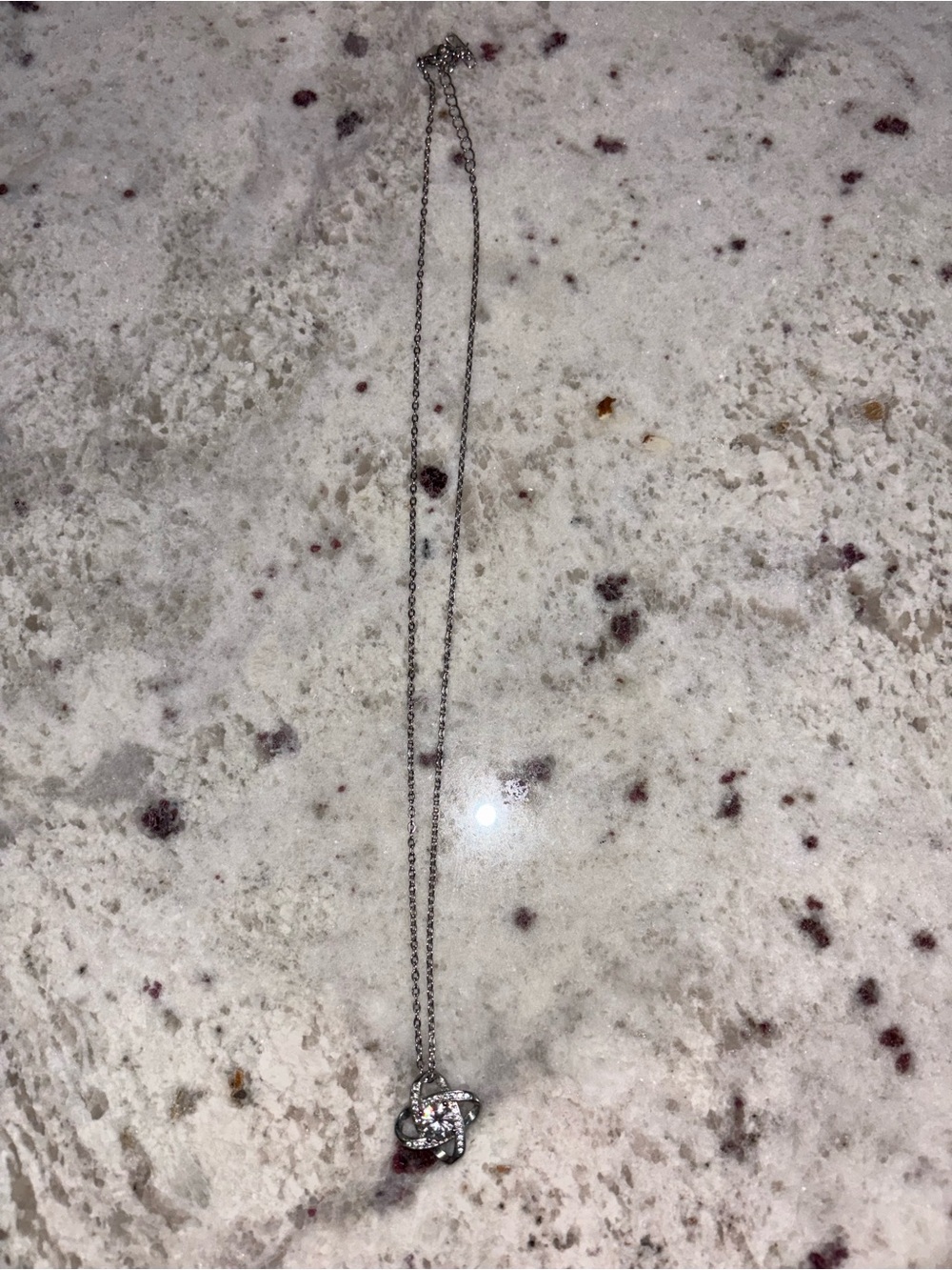 Stainless Steel Silver Love Knot Necklace with Clear Crystal - Picture 2 of 2